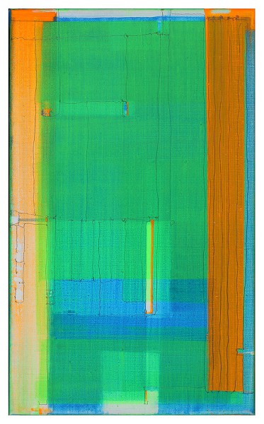 Zwischen den Linien, Bild grün auf blau, Acryl Bleistift LWD,  Marius D. Kettler  2019